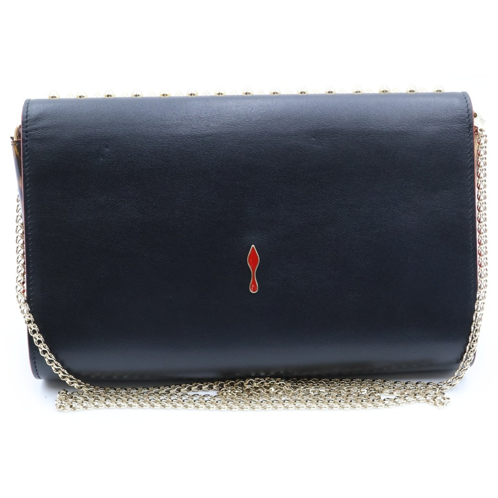 CHRISTIAN LOUBOUTIN(クリスチャンルブタン) スタッズ パロマクラッチ チェーンショルダーバッグ ブラック×レッド レザー×エナメル 1165081 レディース