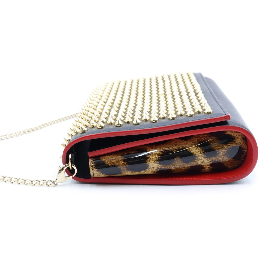CHRISTIAN LOUBOUTIN(クリスチャンルブタン) スタッズ パロマクラッチ チェーンショルダーバッグ ブラック×レッド レザー×エナメル 1165081 レディース