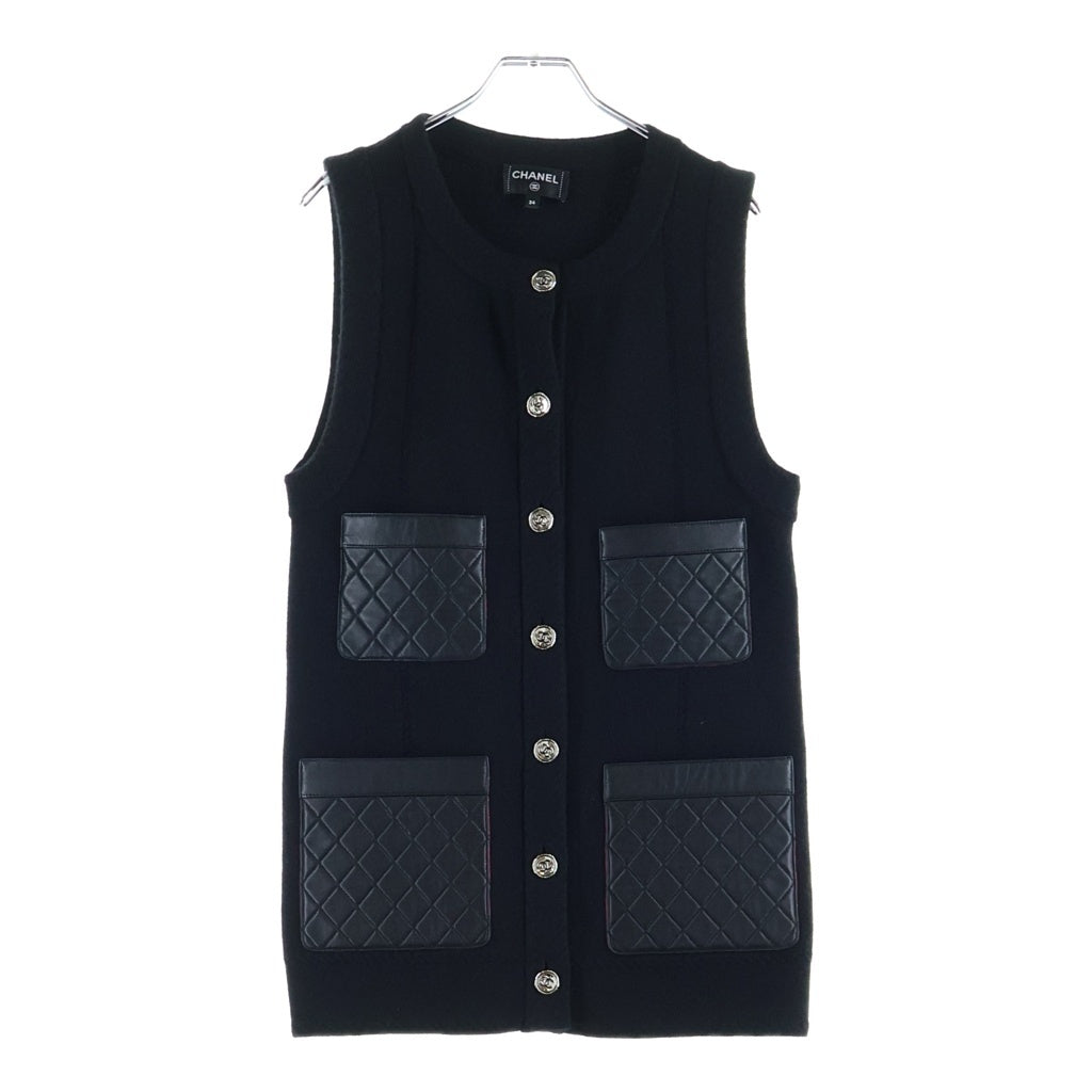 CHANEL(シャネル) Cashmere Knit Vest カシミヤニットベスト マトラッセ4ポケット ブラック P77855K11239 レディース