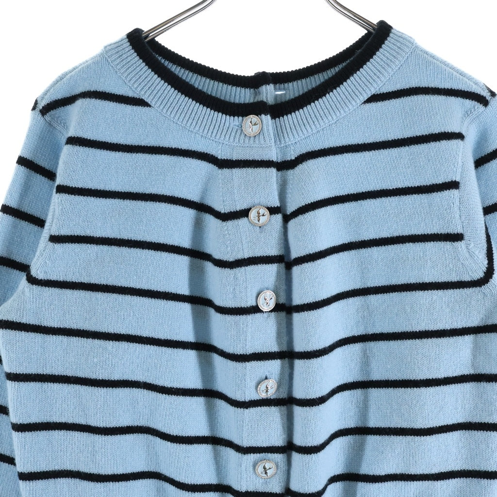 CHANEL(シャネル) 25年 ココボタン カーディガン ボーダー カシミヤ ライトブルー/ブラック P79517K11484 レディース