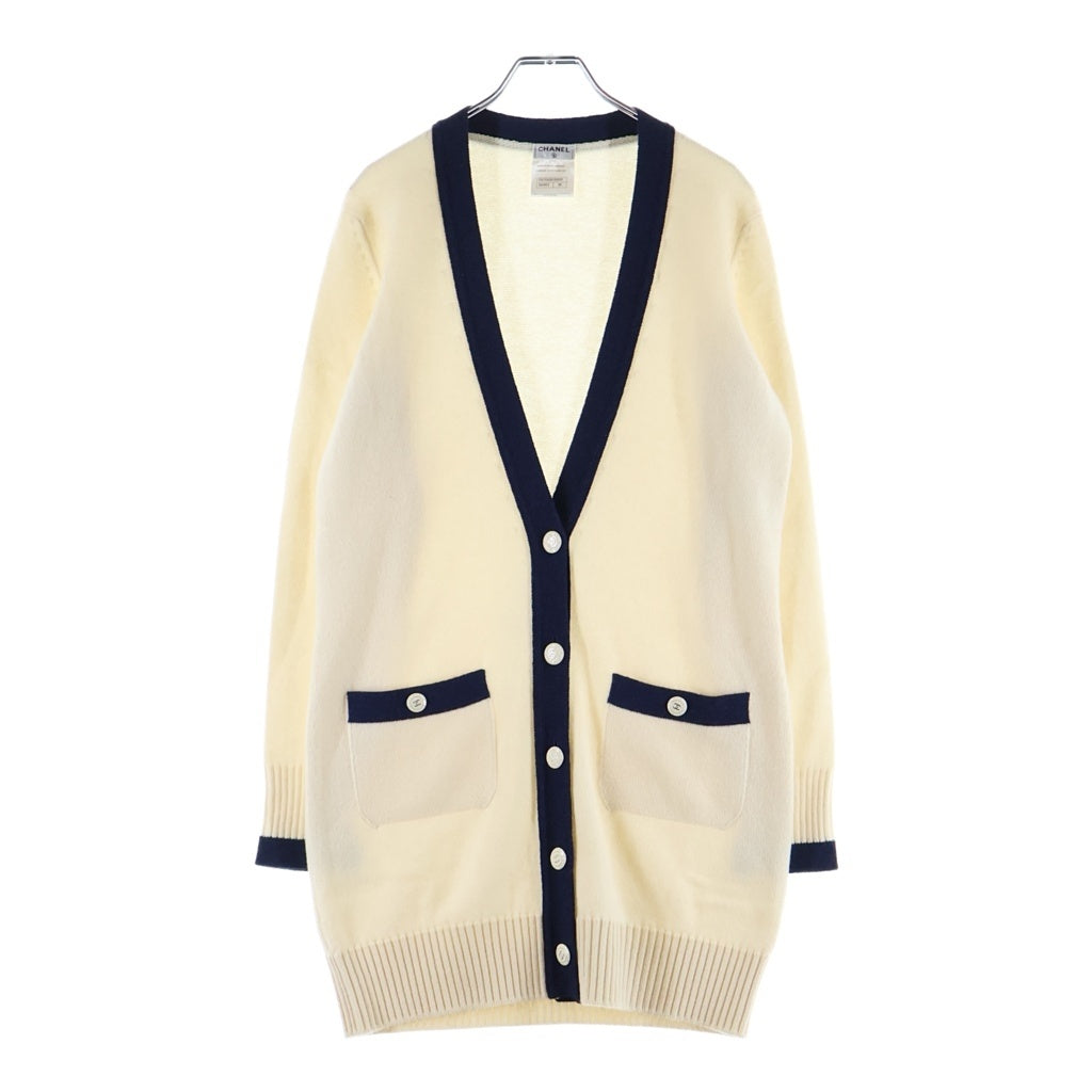 CHANEL(シャネル) ココマーク ボタン ロング カーディガン カシミヤ アイボリー/ネイビー P47655K06091 レディース