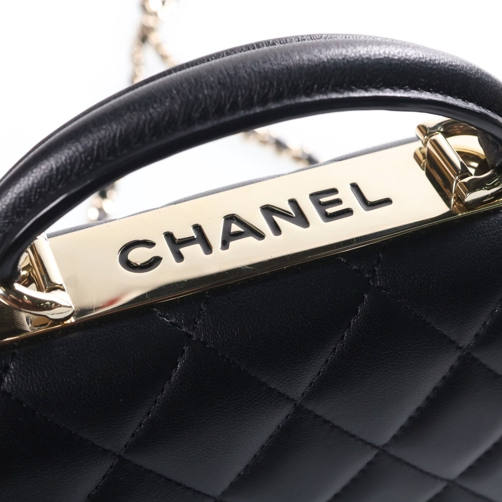 CHANEL(シャネル) トレンディCC トップハンドル ラムスキン レザーチェーンショルダーバッグ ブラック ゴールド金具 レディース
