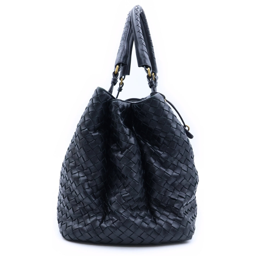 BOTTEGA VENETA(ボッテガヴェネタ) イントレチャート ローマ ハンドバッグ ボストンバッグ ブラック レザー ゴールド金具