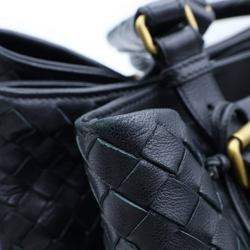 BOTTEGA VENETA(ボッテガヴェネタ) イントレチャート ローマ ハンドバッグ ボストンバッグ ブラック レザー ゴールド金具