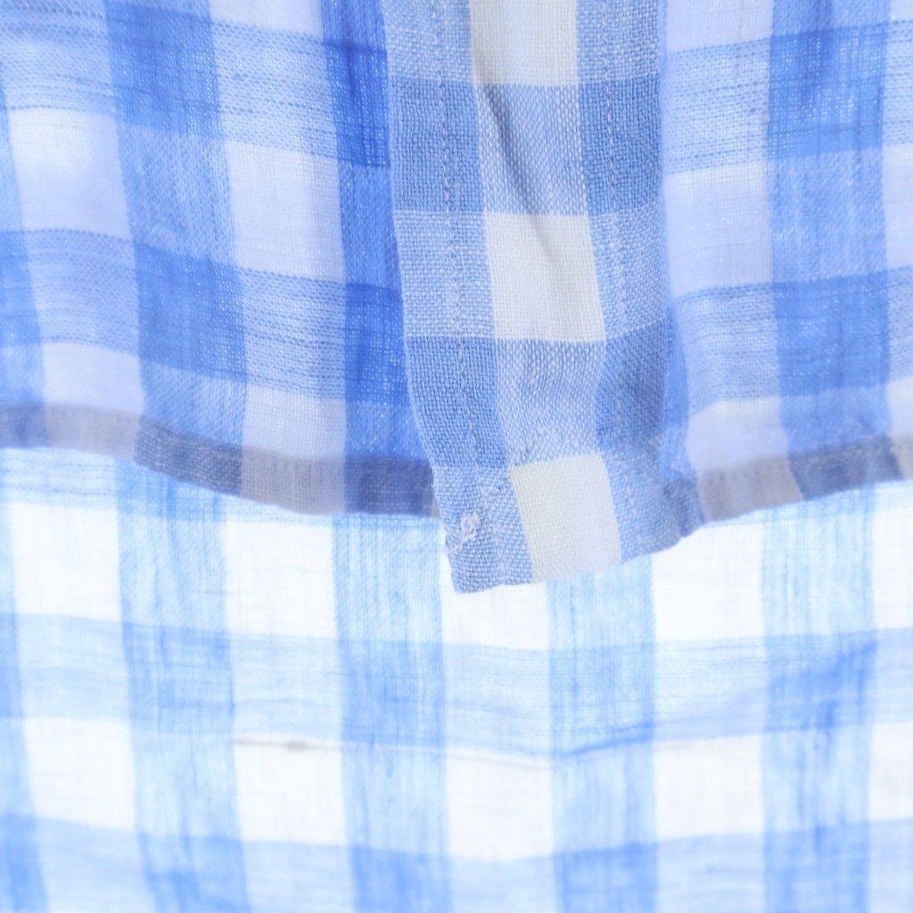 POLO RALPH LAUREN(ポロラルフローレン) ブロックチェック 長袖リネンシャツ ブルー/ホワイト レディース