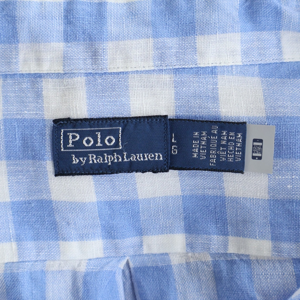 POLO RALPH LAUREN(ポロラルフローレン) ブロックチェック 長袖リネンシャツ ブルー/ホワイト レディース