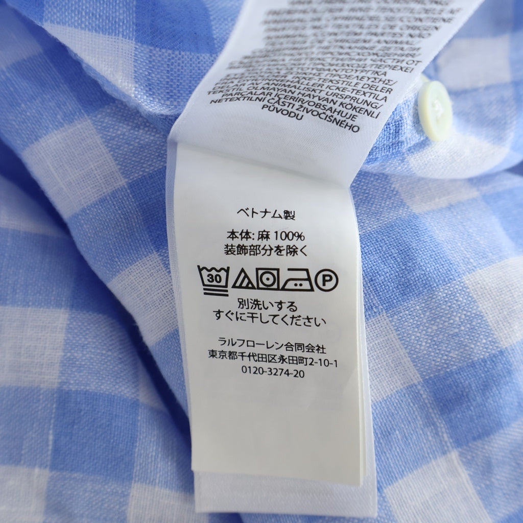 POLO RALPH LAUREN(ポロラルフローレン) ブロックチェック 長袖リネンシャツ ブルー/ホワイト レディース