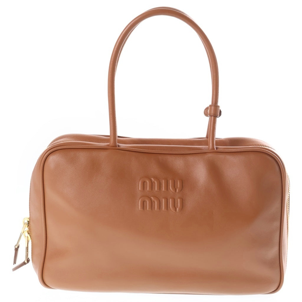 miumiu(ミュウミュウ) レザーボー ハンドバッグ ブラウン 5BB117 ゴールド金具 レディース