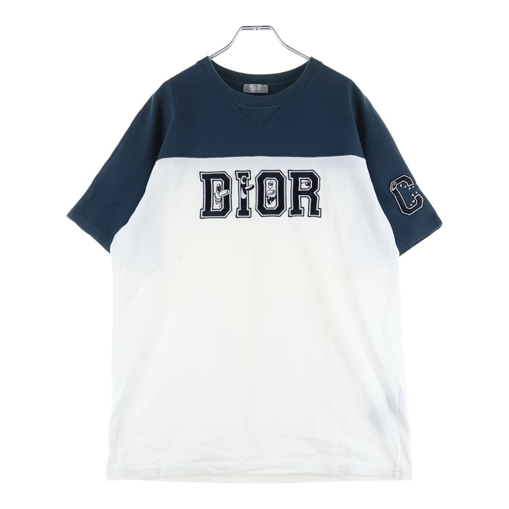 DIOR(ディオール) ケニーシャーフ ロゴ刺繍 オーバーサイズ半袖Tシャツ カットソー グリーン/ホワイト 193J646A055