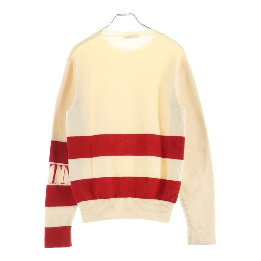 VALENTINO(ヴァレンティノ) 袖VLTNロゴ ラインデザイン長袖ニット セーター ウール ベージュ/レッド WV3KC15K7HN レディース