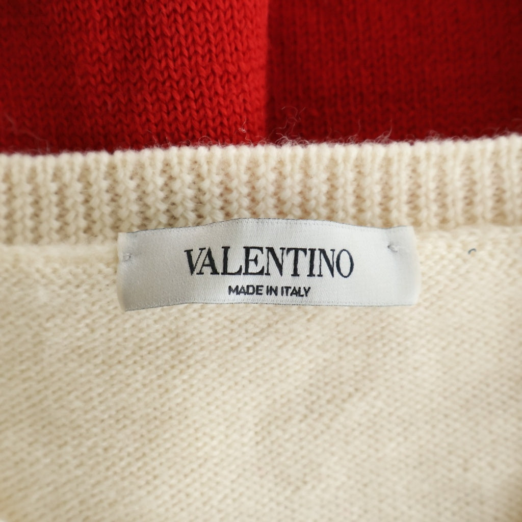 VALENTINO(ヴァレンティノ) 袖VLTNロゴ ラインデザイン長袖ニット セーター ウール ベージュ/レッド WV3KC15K7HN レディース