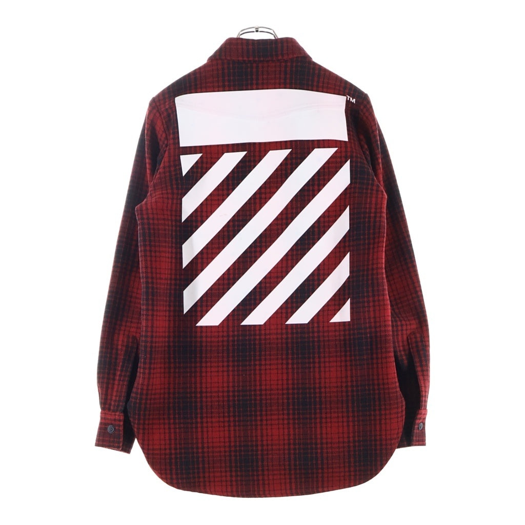 OFF-WHITE(オフホワイト) バックプリント チェック総柄 フランネル 長袖シャツ レッド