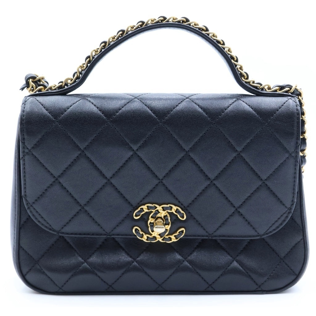 CHANEL(シャネル) マトラッセ トップハンドル チェーンショルダーバッグ ブラック ラムスキン ゴールド金具 AS0970 28番台 レディース