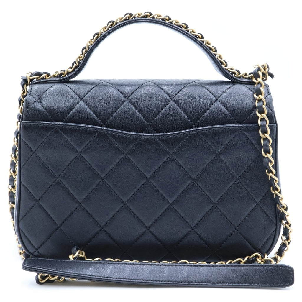 CHANEL(シャネル) マトラッセ トップハンドル チェーンショルダーバッグ ブラック ラムスキン ゴールド金具 AS0970 28番台 レディース