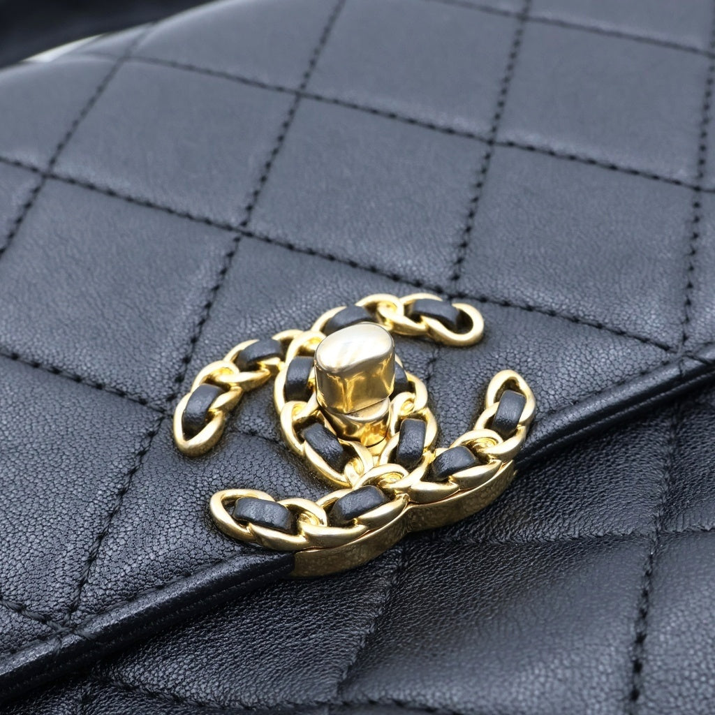 CHANEL(シャネル) マトラッセ トップハンドル チェーンショルダーバッグ ブラック ラムスキン ゴールド金具 AS0970 28番台 レディース