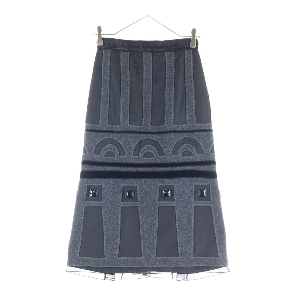 LOUIS VUITTON(ルイヴィトン) ロング スカート ビジュー付き シルク ウール ブラック/グレー RW052B レディース