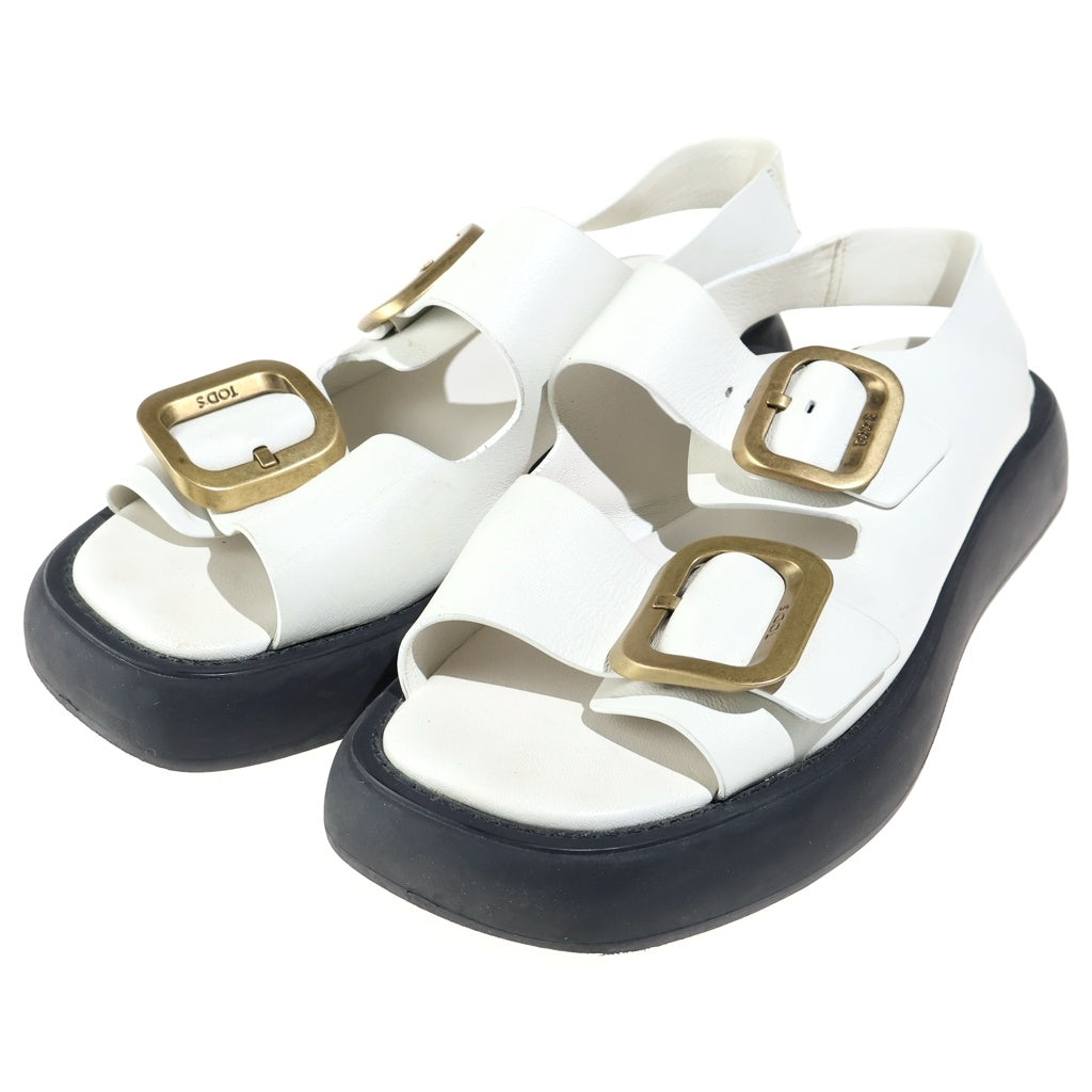 TOD'S(トッズ) ダブル ベルト サンダル レザー ホワイト レディース