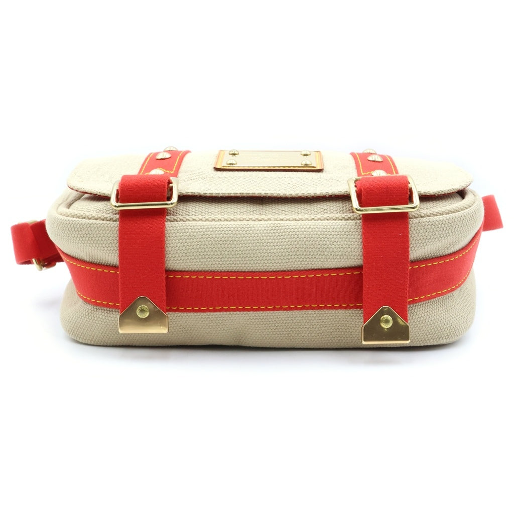 LOUIS VUITTON(ルイヴィトン) アンティグア ブザスPM ショルダーバッグ ベージュ×レッド キャンバス M40041 ゴールド金具 レディース