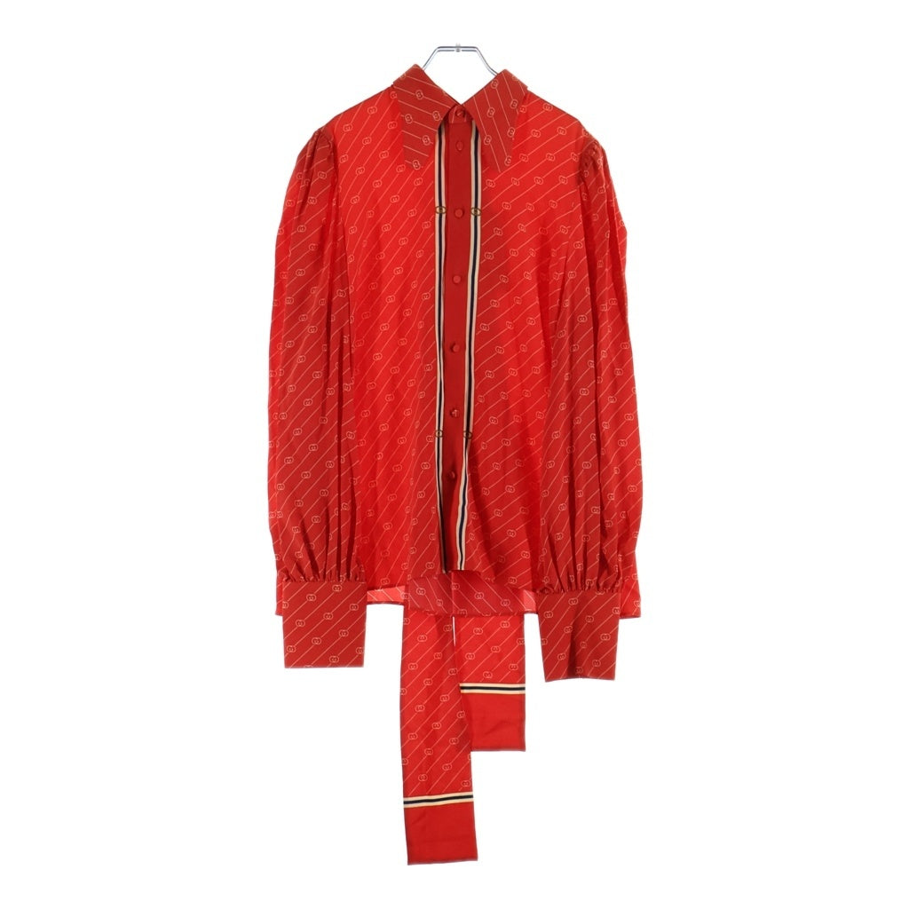 GUCCI(グッチ) GG リボン付き シャツ 長袖 ボウタイ シルク レッド 660046 ZAGRU