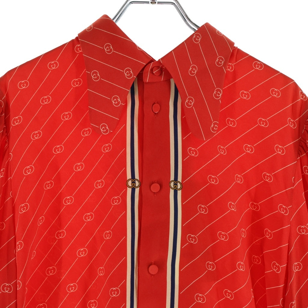 GUCCI(グッチ) GG リボン付き シャツ 長袖 ボウタイ シルク レッド 660046 ZAGRU