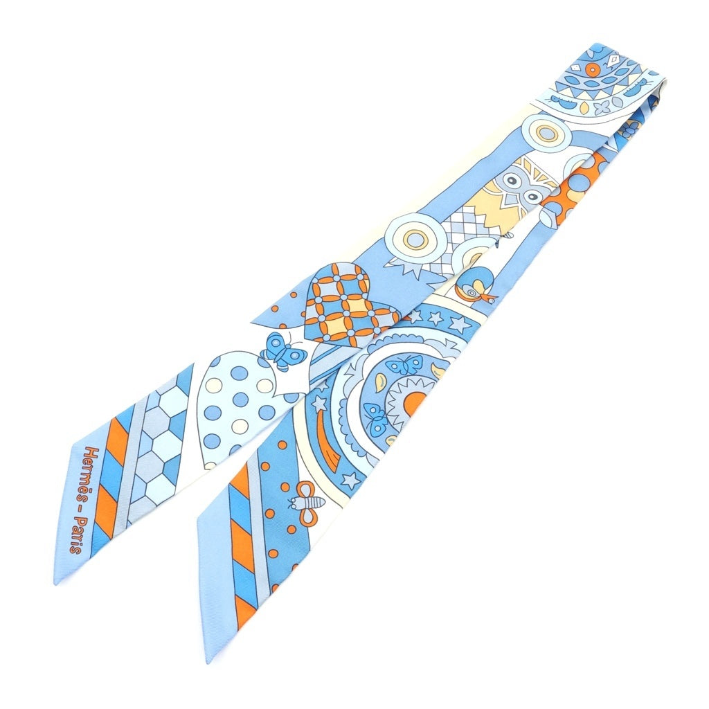 HERMES(エルメス) ツイリー シルクスカーフ 森のささやき ブルー×オレンジ レディース