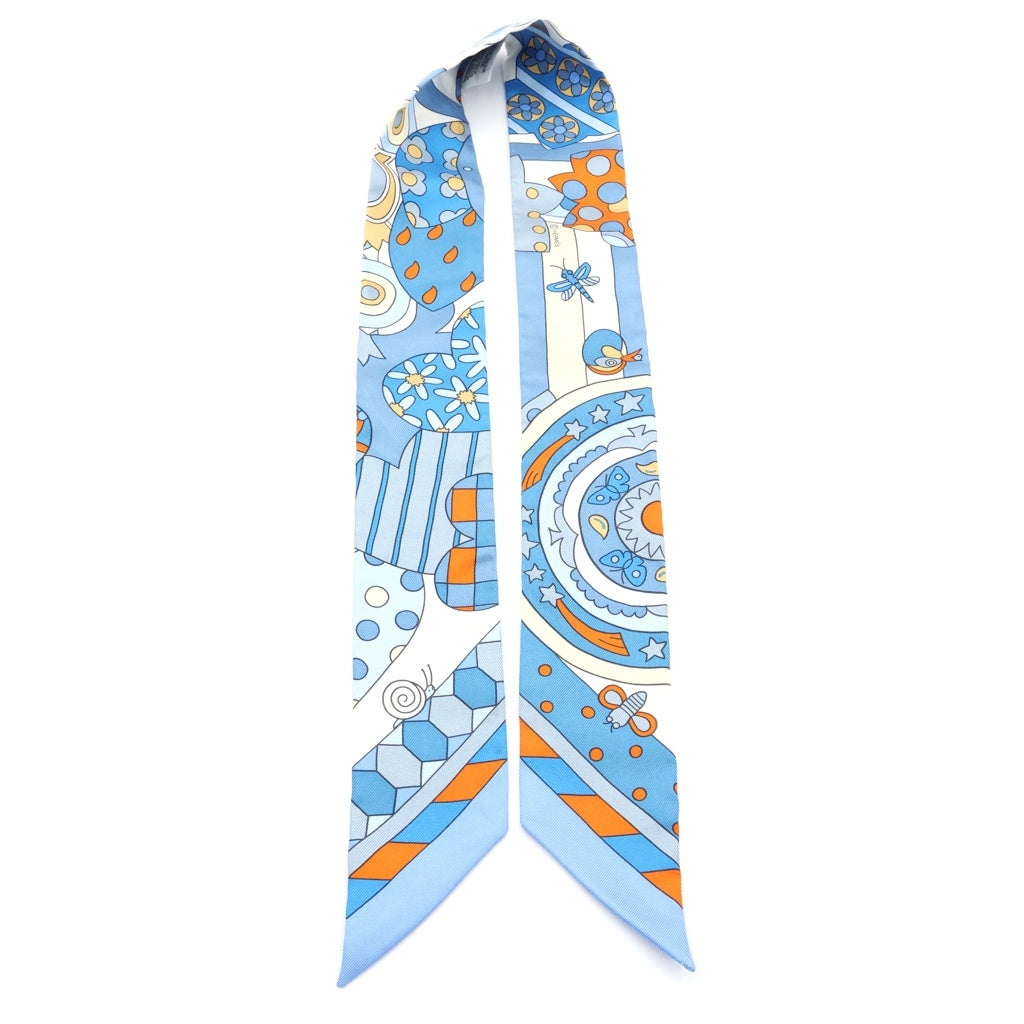 HERMES(エルメス) ツイリー シルクスカーフ 森のささやき ブルー×オレンジ レディース