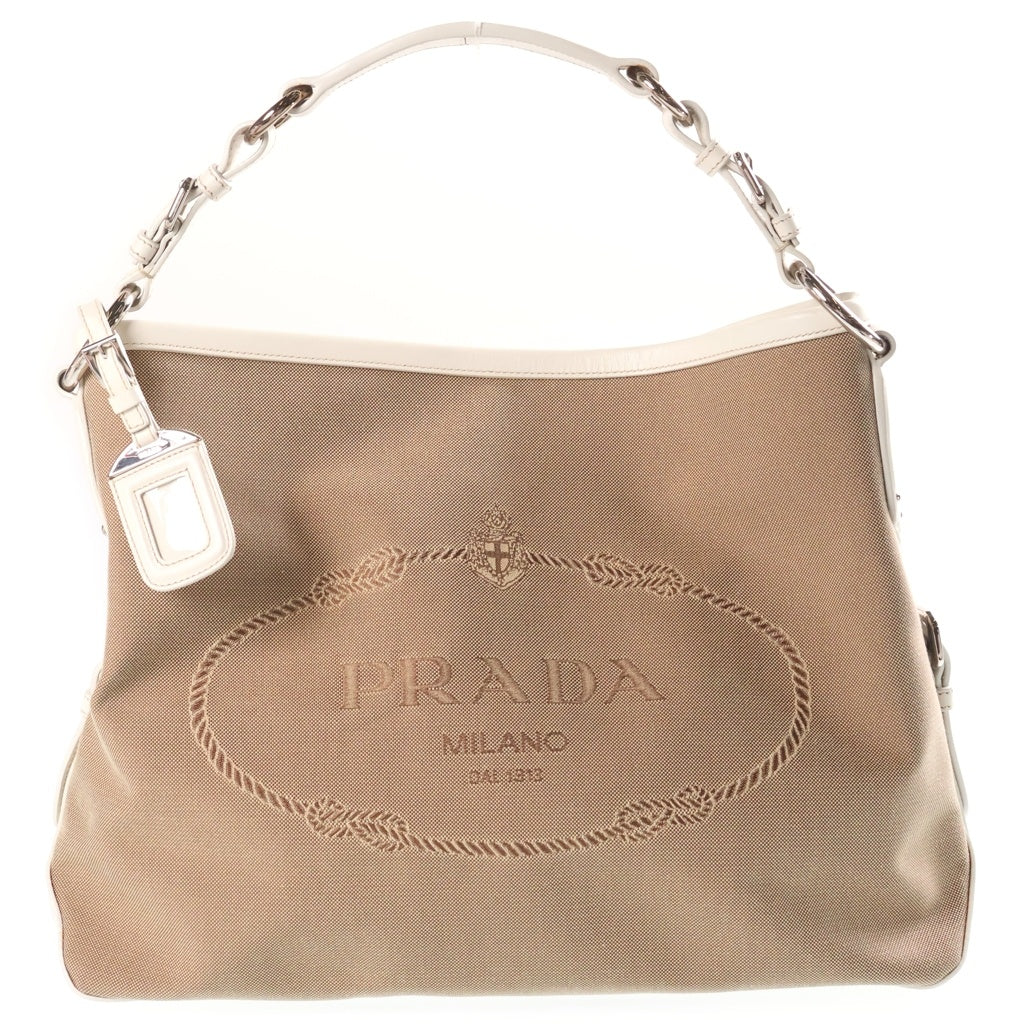PRADA(プラダ) ロゴジャガード ワンショルダーバッグ キャンバス レザー ブラウン/ホワイト BR3438 レディース