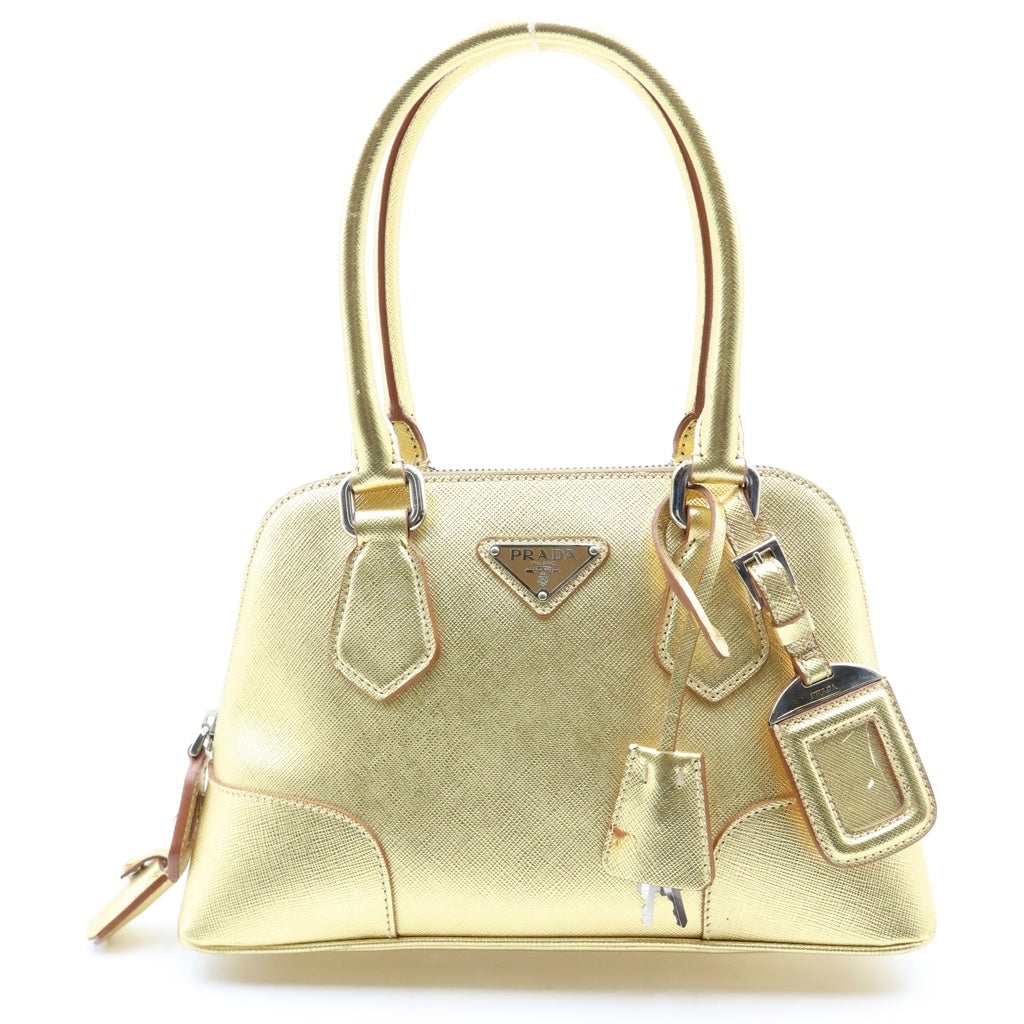 PRADA(プラダ) トライアングルロゴ サフィアーノ ハンドバッグ ゴールド レザー ゴールド金具 レディース
