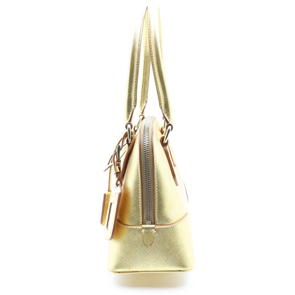 PRADA(プラダ) トライアングルロゴ サフィアーノ ハンドバッグ ゴールド レザー ゴールド金具 レディース