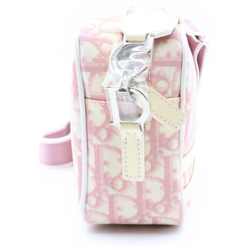 Christian Dior(クリスチャンディオール) トロッター ショルダーバッグ ホワイト×ピンク PVC シルバー金具 レディース