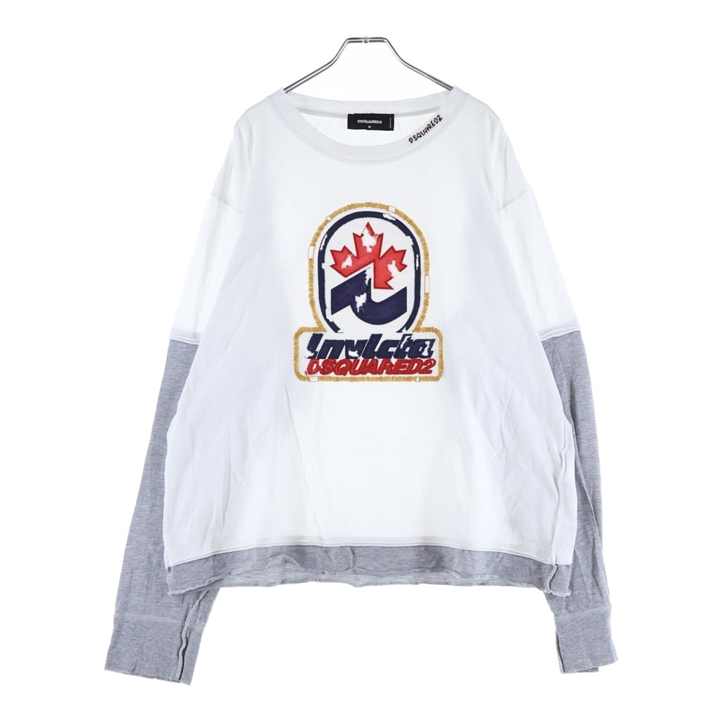 DSQUARED2(ディースクエアード) Tシャツ レイヤード 長袖 コットン ホワイト/グレー S74GD1421 DTJ005