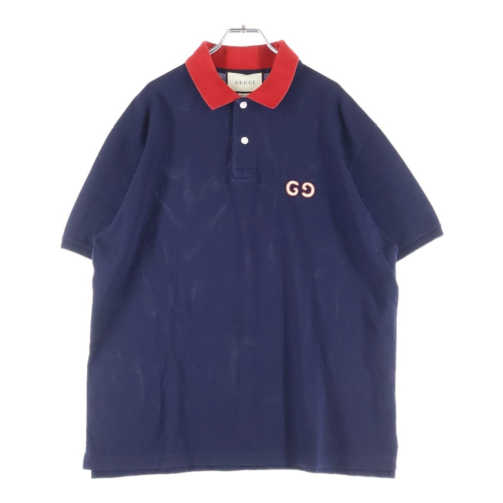 GUCCI(グッチ) ポロシャツ Tシャツ 半袖 GGロゴ コットン ネイビー/レッド 574086 XJA6C
