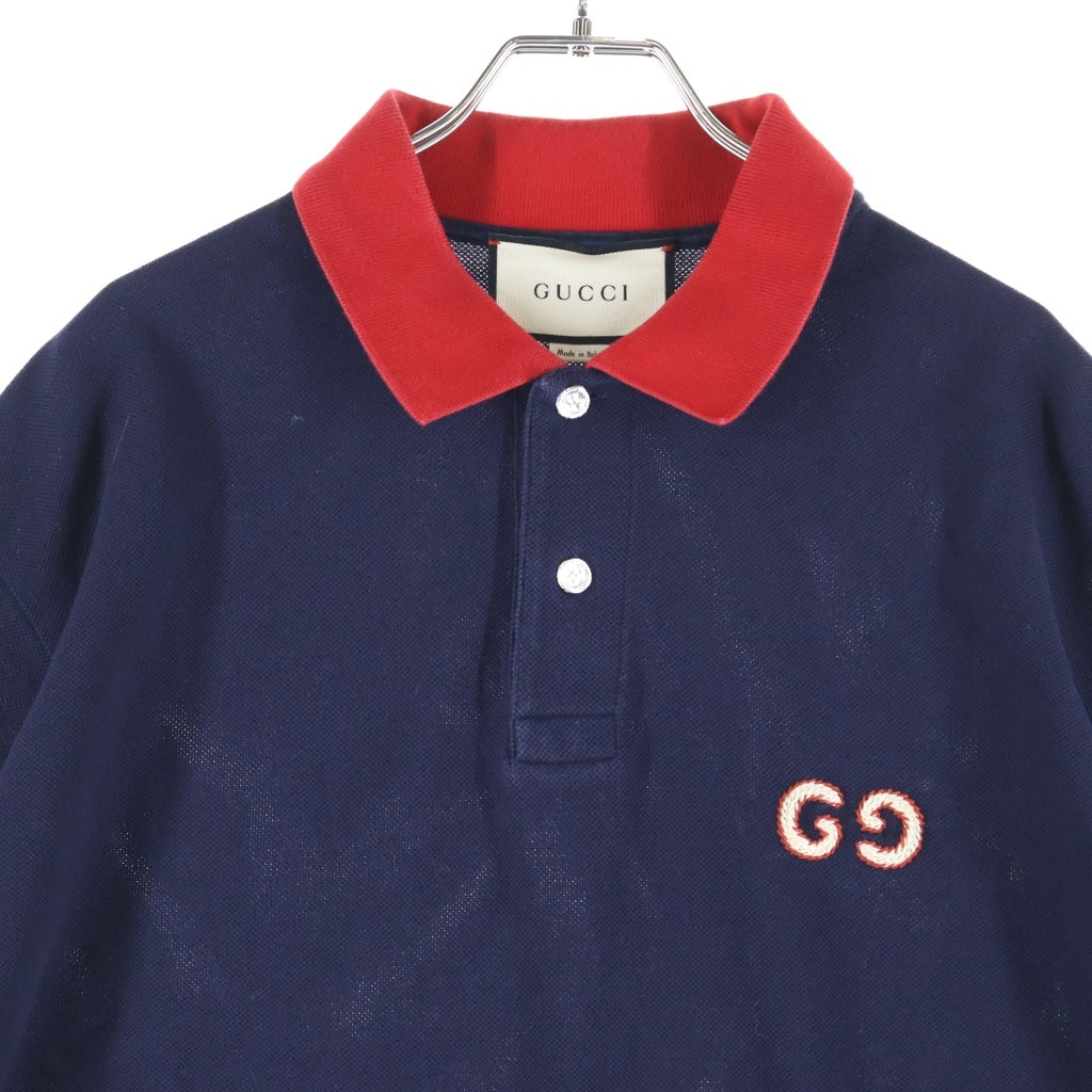 GUCCI(グッチ) ポロシャツ Tシャツ 半袖 GGロゴ コットン ネイビー/レッド 574086 XJA6C