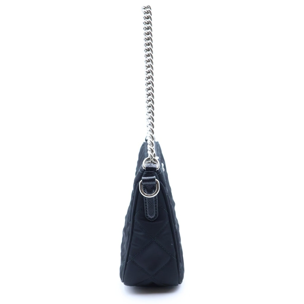 PRADA(プラダ) キルティング チェーンショルダーバッグ ハンドバッグ 2WAY ブラック ナイロン 1BH026 シルバー金具 レディース