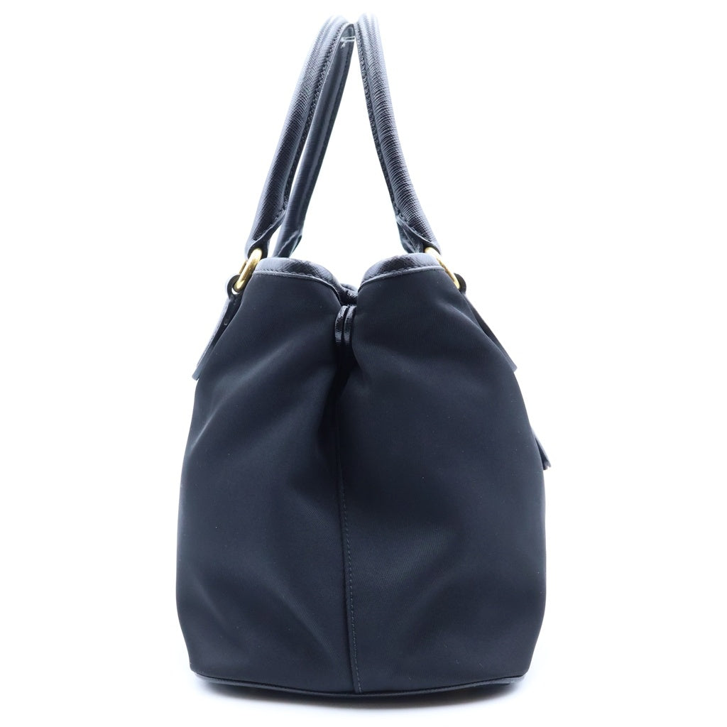 PRADA(プラダ) サフィアーノ 2WAYショルダーバッグ ハンドバッグ ブラック ナイロン×レザー 1BA173 ゴールド金具 レディース