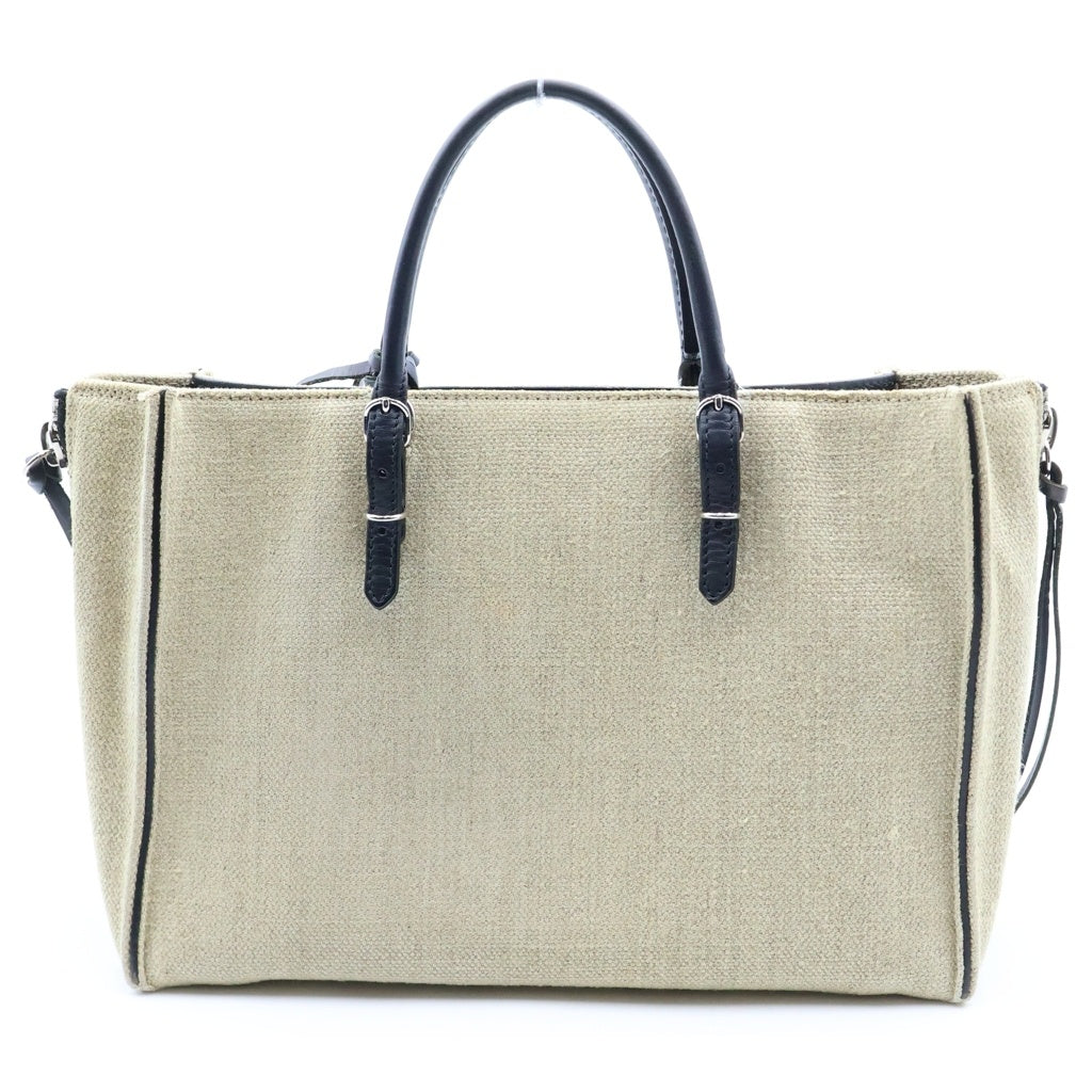 BALENCIAGA(バレンシアガ) ペーパー ミニ 2WAYハンドバッグ ショルダーバッグ ベージュ×ブラック キャンバス×レザー 370926 シルバー金具 レディース
