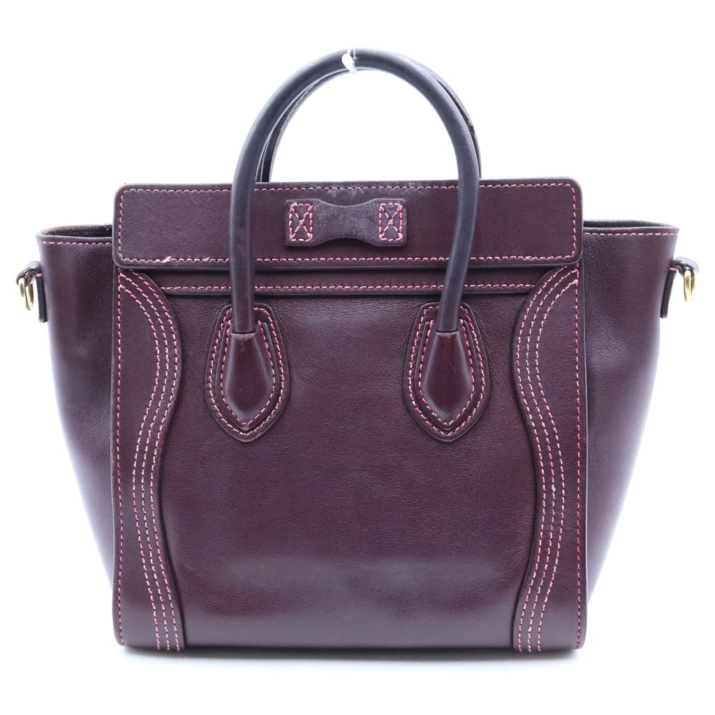 CELINE(セリーヌ) ラゲージ ナノ ショッパー 2WAYハンドバッグ ショルダーバッグ ボルドー ワインレッド レザー ゴールド金具 レディース