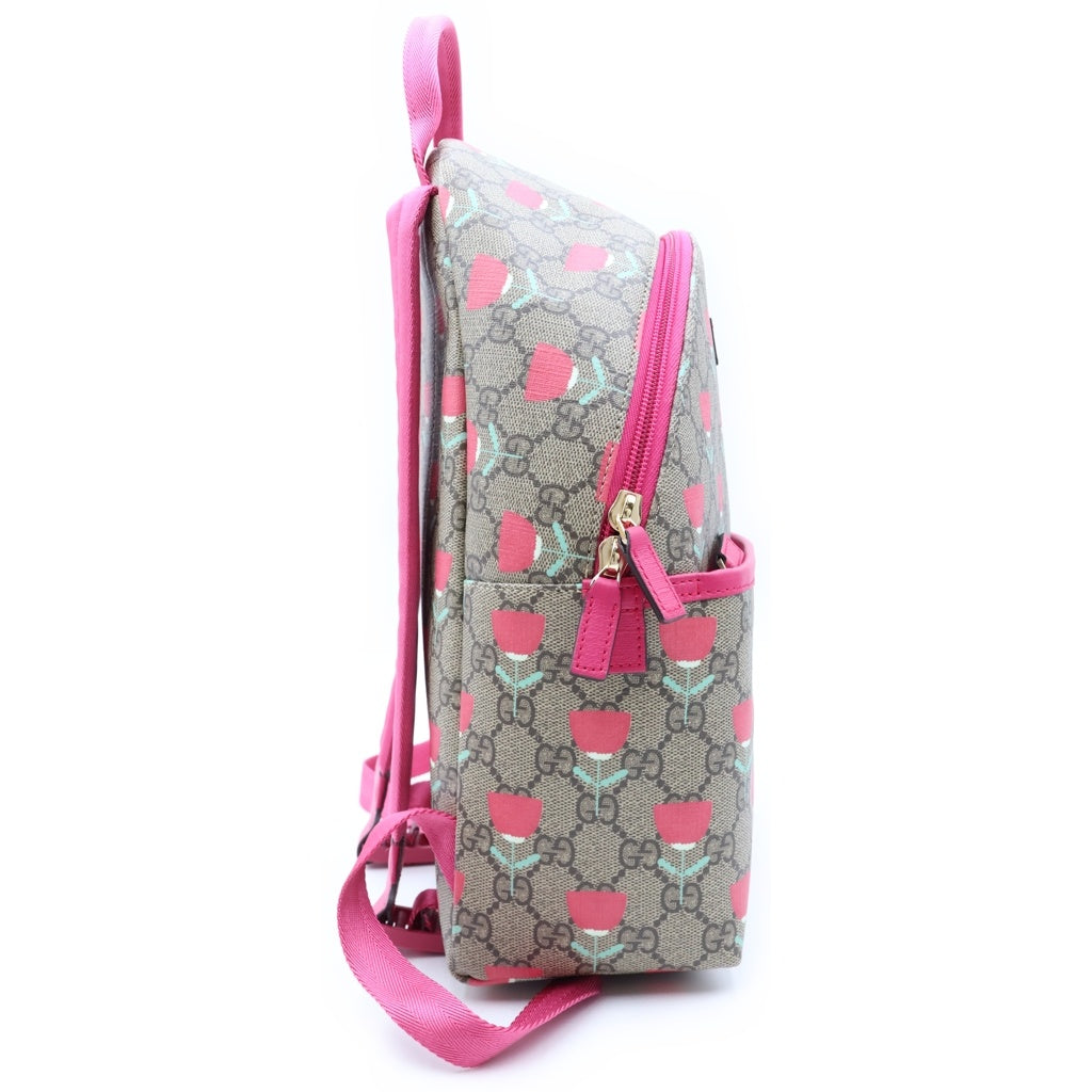 GUCCI(グッチ) チルドレンズ GGスプリーム リュックサック バックパック ベージュ×ピンク PVC×レザー 782708 ゴールド金具 レディース