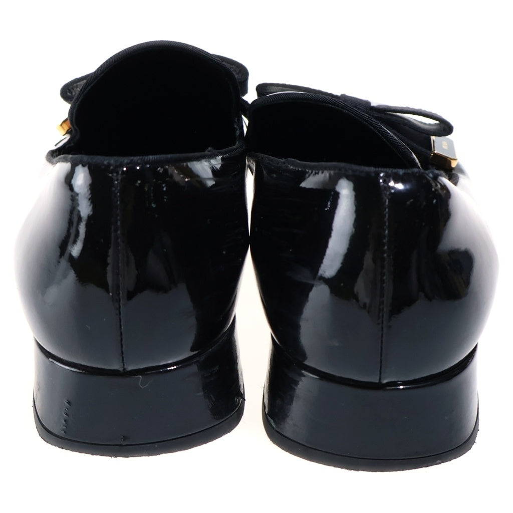 PRADA(プラダ) リボン パテントレザー スクエアトゥ ローカットシューズ ローファー ブラック レディース