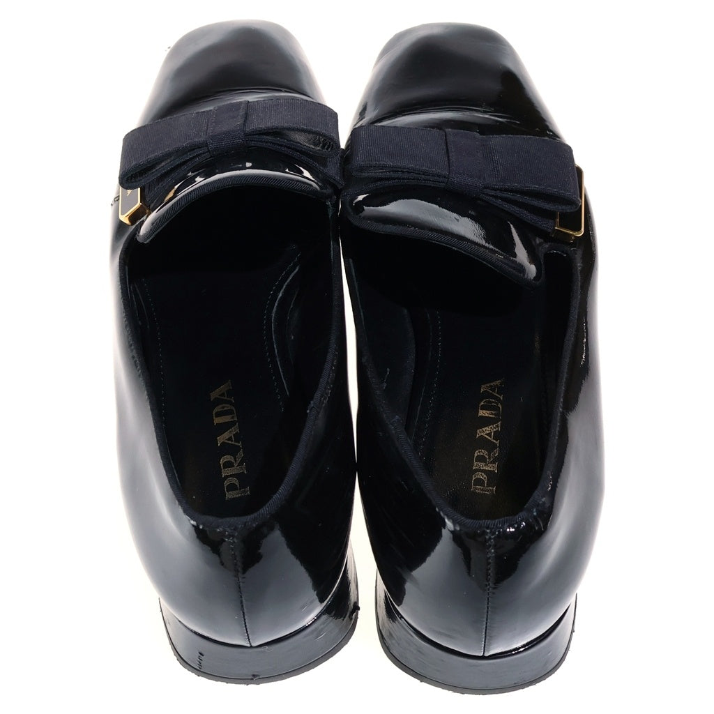 PRADA(プラダ) リボン パテントレザー スクエアトゥ ローカットシューズ ローファー ブラック レディース