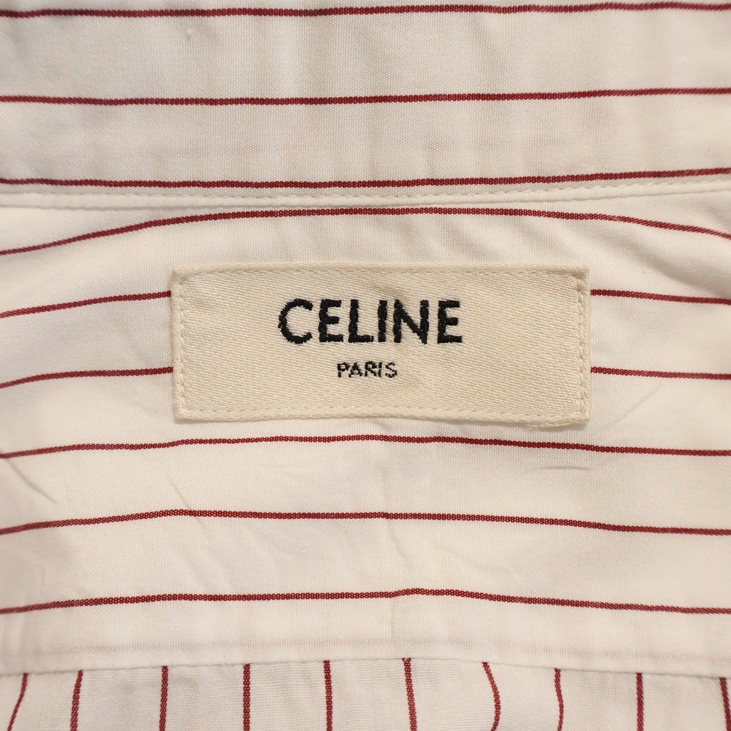 CELINE(セリーヌ) 19AW ストライプ総柄 コットン 長袖シャツ ホワイト/ レッド 2C154023F レディース