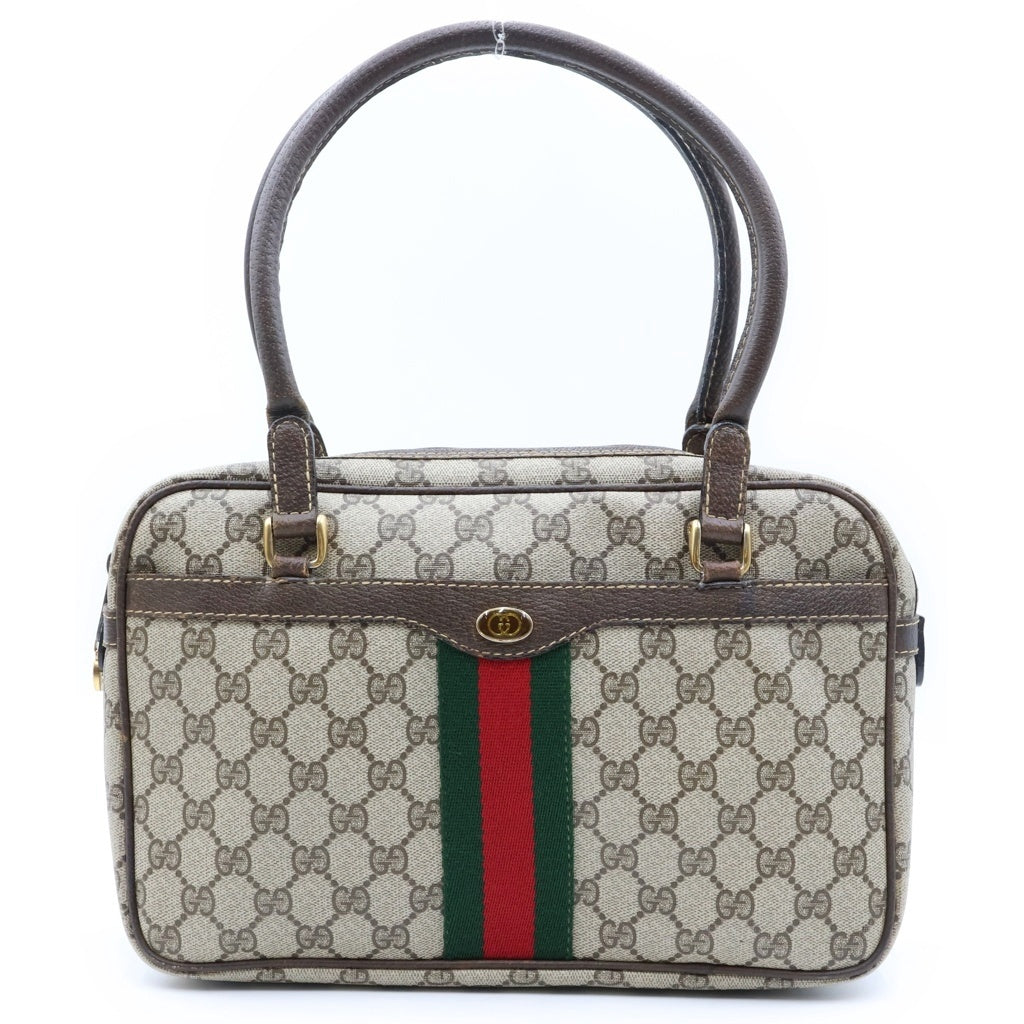 GUCCI(グッチ) シェリーライン ビジネスバッグ ハンドバッグ ブラウンベージュ レザー×PVC ゴールド金具 レディース