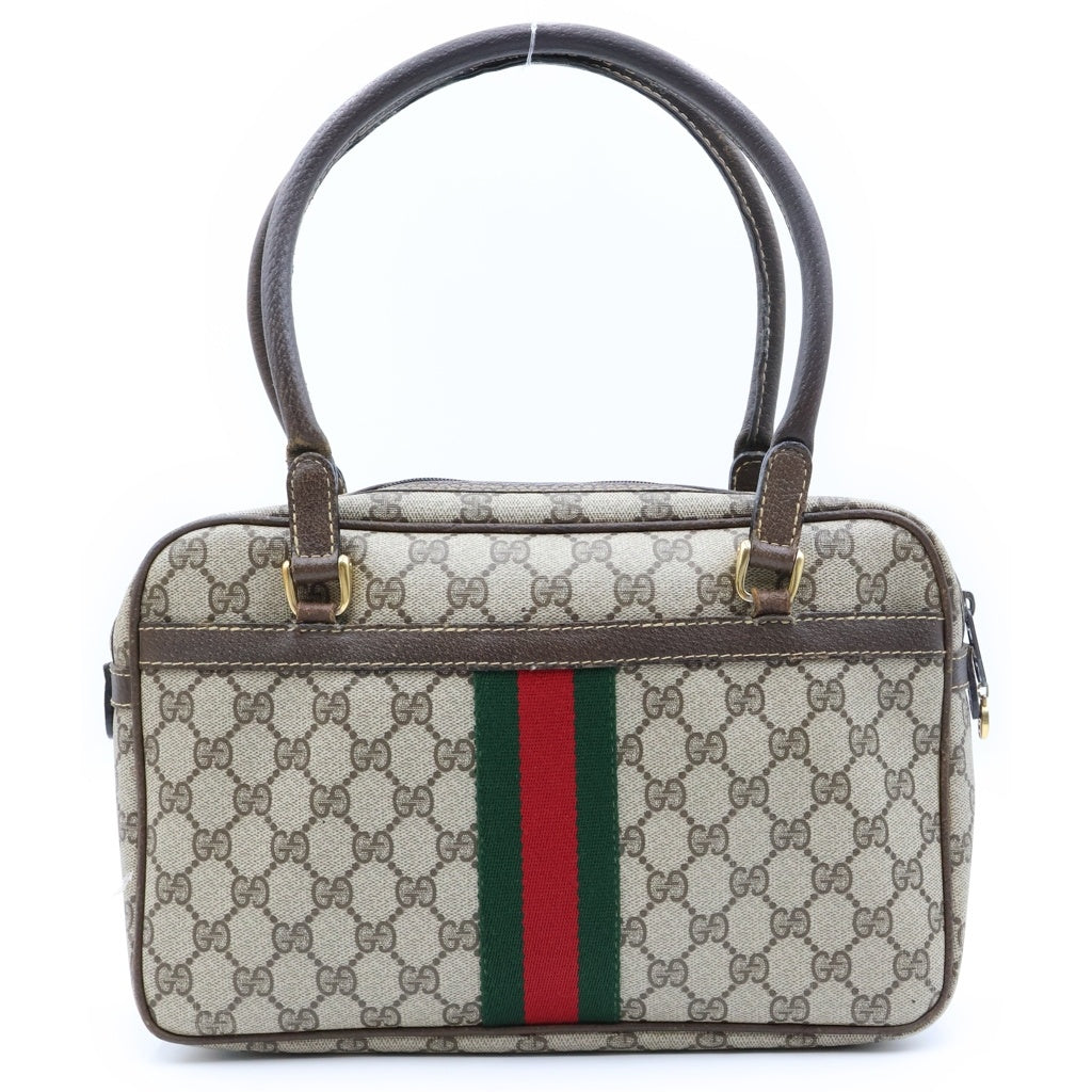 GUCCI(グッチ) シェリーライン ビジネスバッグ ハンドバッグ ブラウンベージュ レザー×PVC ゴールド金具 レディース
