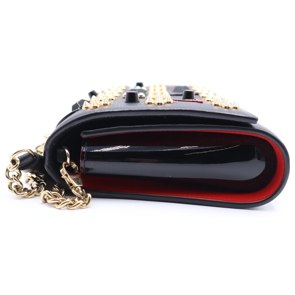CHRISTIAN LOUBOUTIN(クリスチャンルブタン) パロマ スタッズ チェーンウォレット ショルダーバッグ ブラック×レッド レザー ゴールド金具