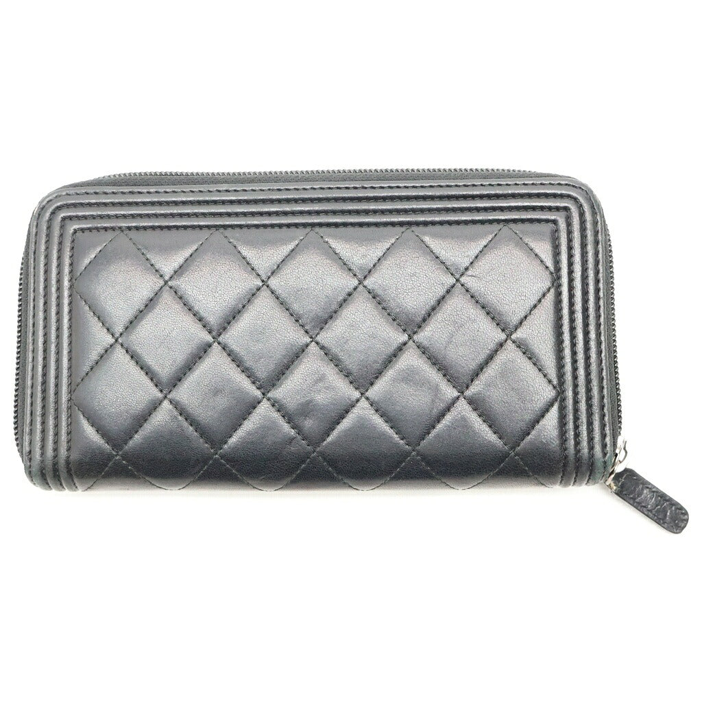 CHANEL(シャネル) ボーイシャネル ラウンドファスナー財布 ブラック ラムスキン