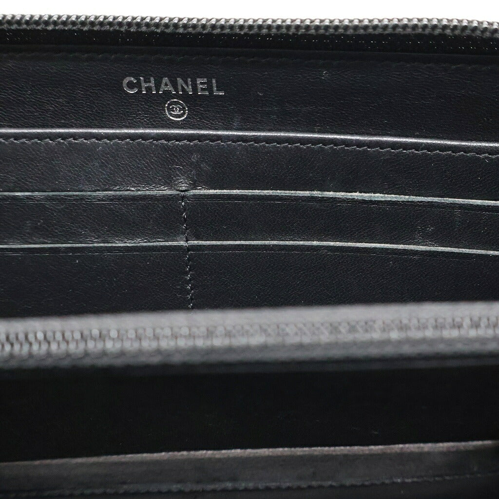 CHANEL(シャネル) ボーイシャネル ラウンドファスナー財布 ブラック ラムスキン