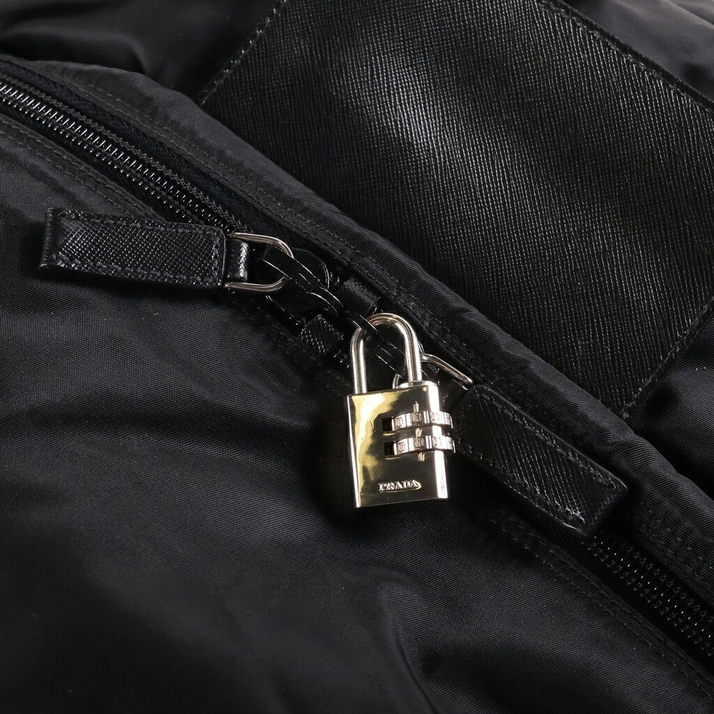 PRADA(プラダ) テスートナイロン トライアングルロゴプレート 2WAYハンドバッグ ボストンバッグ ショルダーバッグ ブラック レザー V60S シルバー金具