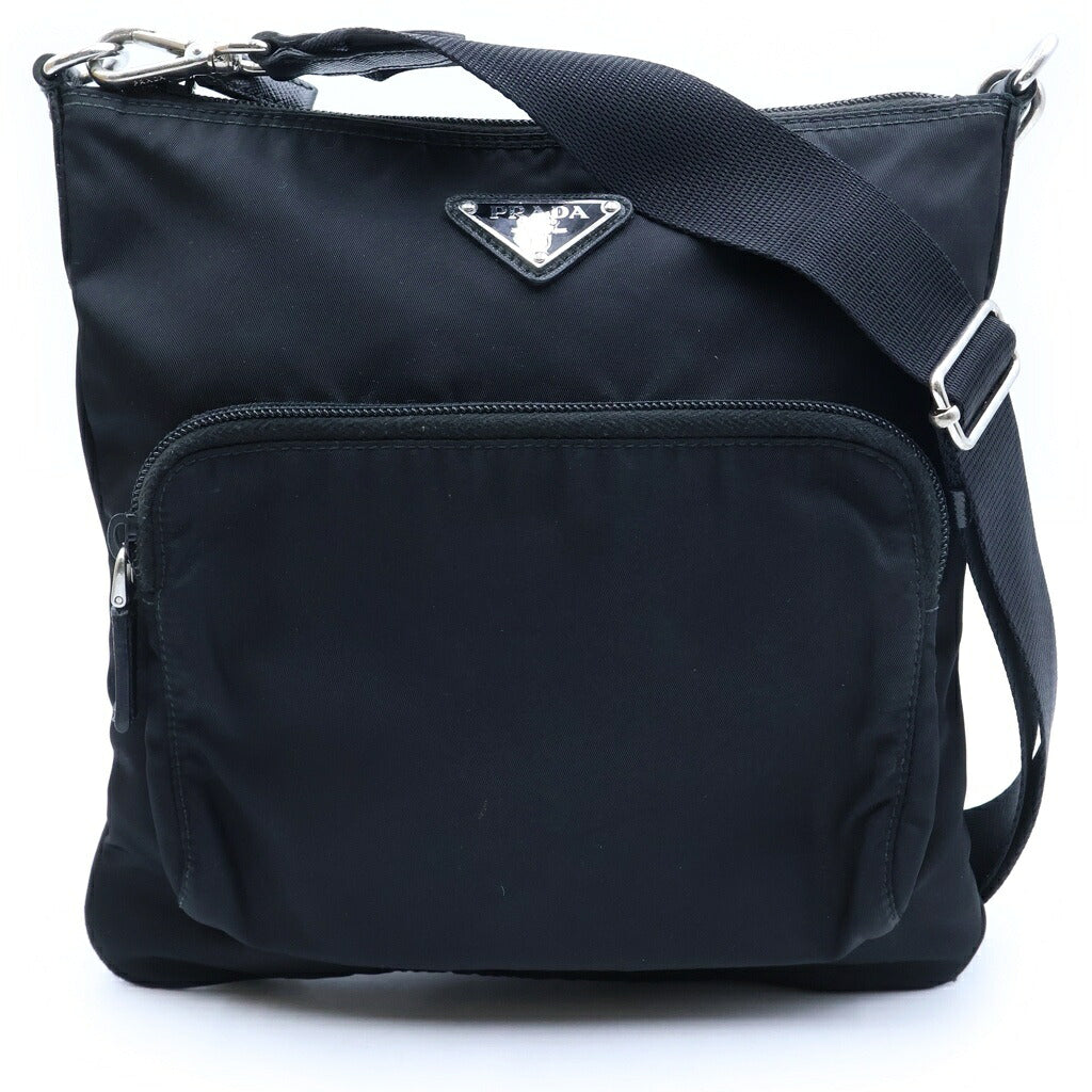 PRADA(プラダ) トライアングル ロゴ プレート ショルダーバッグ ナイロン ブラック 1BH716