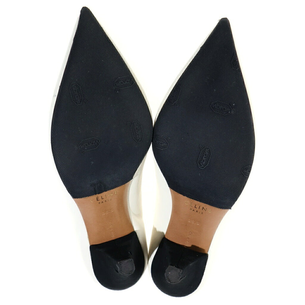 CELINE(セリーヌ) ポインテッドトゥ ヒール パンプス レザー ホワイト レディース