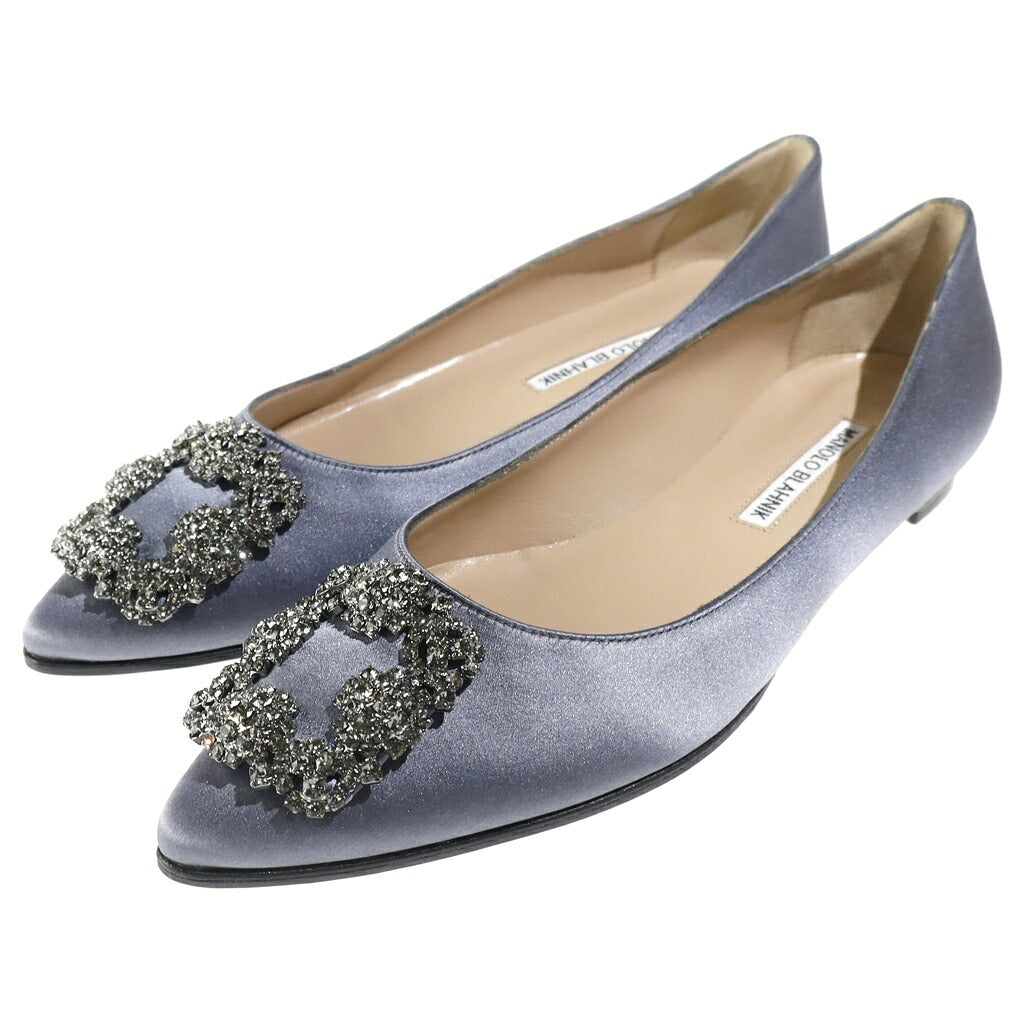 MANOLO BLAHNIK(マノロブラニク) パンプス ビジュー サテン ブルーグレー レディース